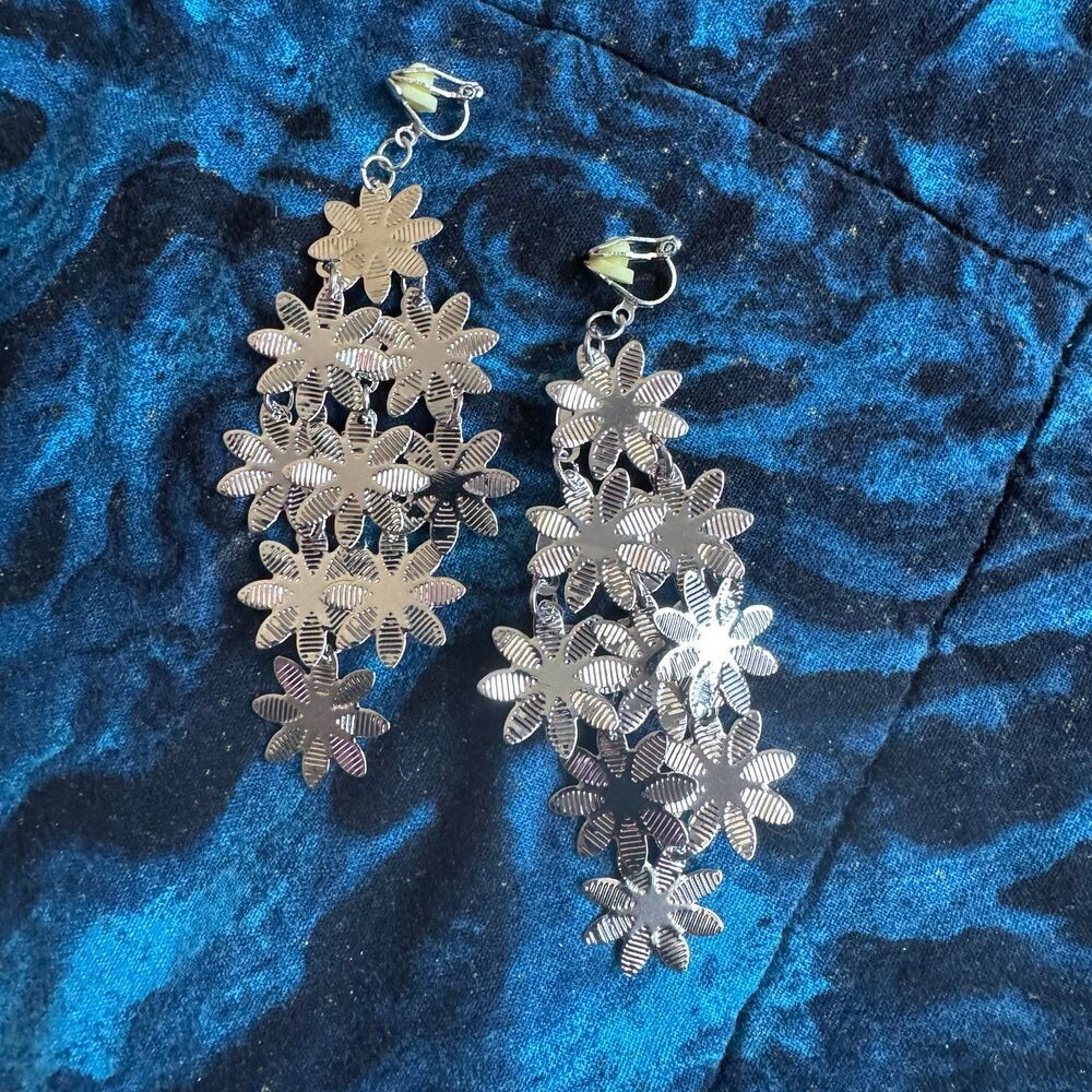 Silver Floral Cascade Clip-On Earrings